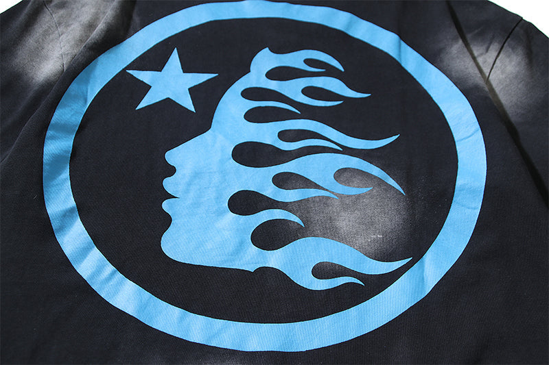 Washed Black Blue Graphic T-Shirt Q936025