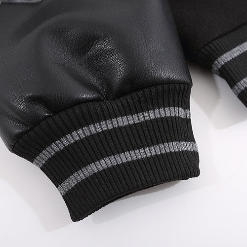 Leather Long Sleeve Baseball Jacket A65739