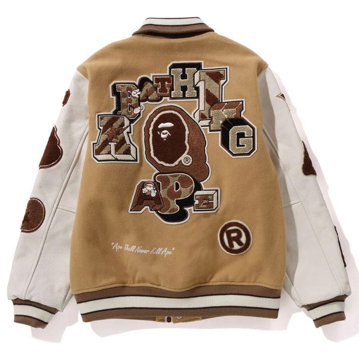 Leather Long Sleeve Baseball Jacket B644654
